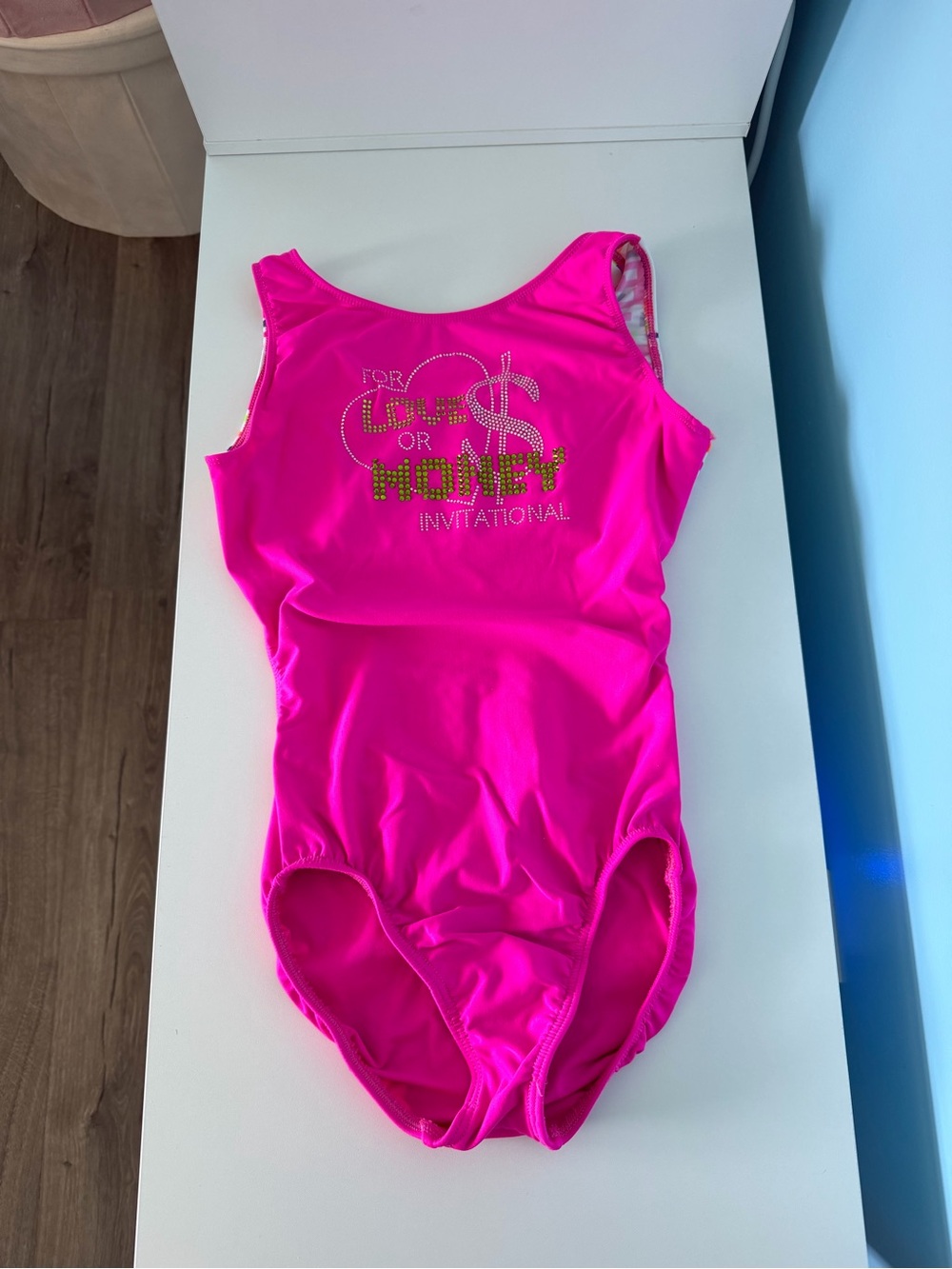 Motionwear Bright Pink Girls One-Piece with Embellished Logo